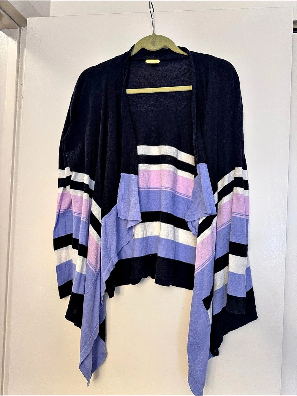 Dana Buchman Striped Draped Cardigan in Black & Purple Size Medium Like New